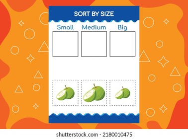 Sort Images By Size With Fruits. Educational Worksheet For Kids