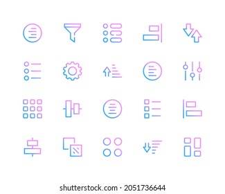 Sort line icons. Sorting, filter pictograms. Set of modern outline symbols collection. Minimal thin line design. Trendy gradient style graphic elements. Vector line icons set