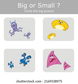 Sort  monsters into large and small. An example of the opposite word antonym for a child