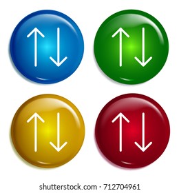 Sort multi color gradient glossy badge icon set. Realistic shiny badge icon or logo mockup