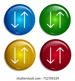 Sort multi color gradient glossy badge icon set. Realistic shiny badge icon or logo mockup