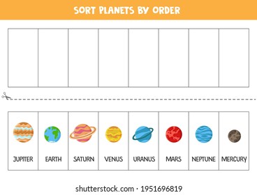 Sort Planets Of Solar System By Order. Educational Game For Kids.