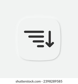 Icono de orden de texto. Símbolo de filtro. Señales de flecha hacia abajo. Símbolos de ordenación de documentos. Iconos de elementos. Signo aislado del vector.