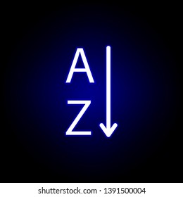 sort text , word A and Z icon in neon style. Can be used for web, logo, mobile app, UI, UX