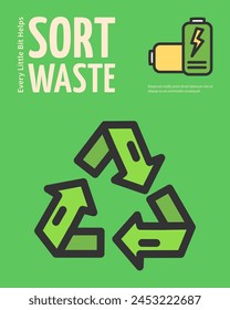 Sort Waste Arrows Recycle Eco Symbol Concept Placard Poster Banner Card on a Green. Vector illustration