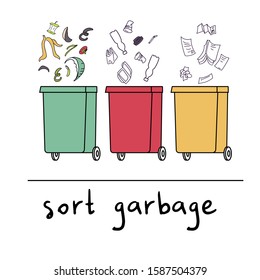 Sort the waste. The concept of conscious consumption. Vector color illustration .