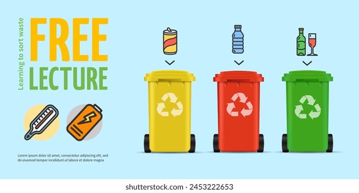 Sort Waste Free Lecture Recycle Concept Horizontal Placard Poster Banner Card. Vector illustration of Sorting Garbage