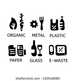 Sorted gurbage. Black and white concept. Vector illustration.