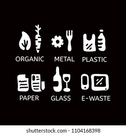 Sorted gurbage. Black and white concept. Vector illustration.
