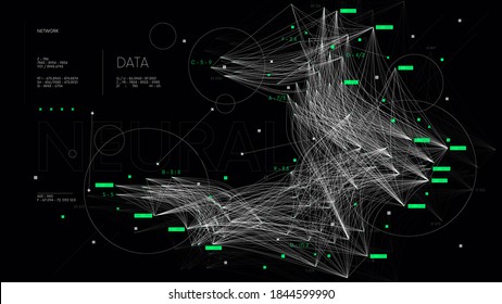 Clasificación y análisis de macrodatos complejos, visualización de redes de comunicación, base de datos de información, ilustración de tecnología vectorial