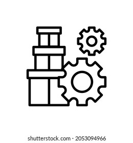 Sorting center thin line icon, stack of parcels with cogwheels. Modern vector illustration for delivery service.