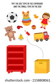 Sorting children educational game. Activity for presсhool years kids and toddlers. Studying the size of objects.
