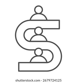 Classificando transportador com pessoas ícone de linha fina, conceito de trabalho da equipe de fabricação, trabalhadores da indústria vegetal assinar em fundo branco, ícone de estilo de contorno para design móvel e web. Gráficos vetoriais