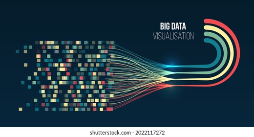 Sortieren von Daten. Vektor Waves Technologie Hintergrund. Abstrakte Streaminformationen mit Zeilenarray und Binärcode. Filtermaschinenalgorithmen. Visualisierung großer Daten. Konzept der Informationsanalyse. 