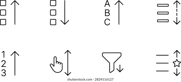 Sorting and filtering icon set with interface symbols for mobile applications and web design