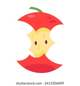 Sorting food waste. Ripe apple core. Leftovers and scraps of food. Flat icon, element for infographics design. Simple cartoon flat vector isolated on white background