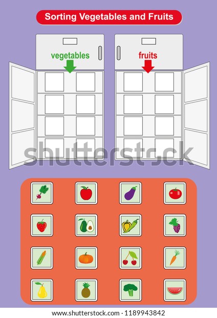 Sorting Fruits Vegetables Refrigerators Worksheet Kindergarten