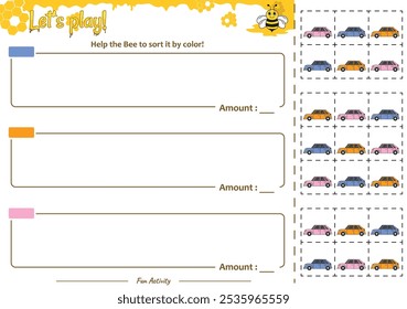 Sorting game help the Bee. Perfect for preschool learning materials, educational activities, or fun printables designed to improve skills and observation.