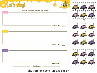 Sorting game help the Bee. Perfect for preschool learning materials, educational activities, or fun printables designed to improve skills and observation.