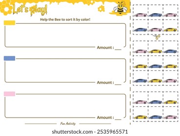 Sorting game help the Bee. Perfect for preschool learning materials, educational activities, or fun printables designed to improve skills and observation.