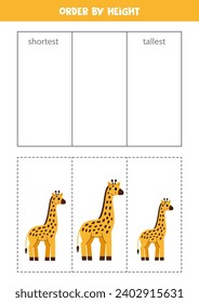 Sorting game for kids. Sort cute cartoon giraffes by height.
