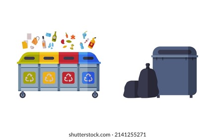 Sorting Garbage with Dustbin and Recycle Trash Object Vector Set