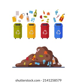 Sorting Garbage with Dustbin and Recycle Trash Object Vector Set