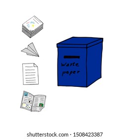 sorting of garbage. environmental protection. children's ecological game. developing activity. environmental illustration. reasonable consumption. caring for the planet. container for paper waste.