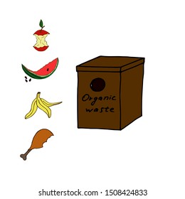 sorting of garbage. environmental protection. children's ecological game. developing activity. environmental illustration. reasonable consumption. caring for the planet. container for organic waste.