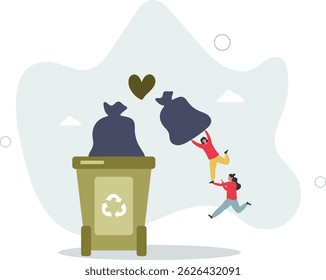 sorting the garbage. Plastic pollution problem concept. character life .