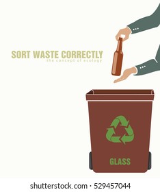 sorting glass, pollution of environment concept of waste