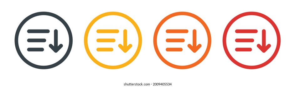 Sorting icon set. Arrange list by descending order symbol sign vector illustration