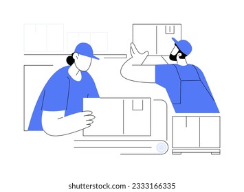 Sorting inventory abstract concept vector illustration. Factory workers sorting inventory for transportation, export and import business, foreign trade, goods management abstract metaphor.