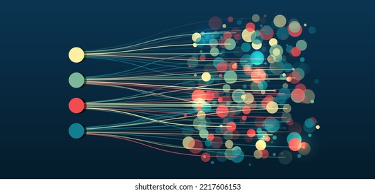 Sortieren einer großen Menge von Daten auf dunklem Hintergrund. Visualisierung großer Daten. Futuristische Netzwerk- oder Geschäftsanalyse. Strukturierung des Informationsflusses. Konzept der Datenanalyse.