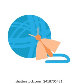 Sorting old unwanted clothes. Old ball of moth eaten knitting wool. Items out of use and fabric to disposal. Recycling of textile industrial products. Simple cartoon flat vector icon isolated on white