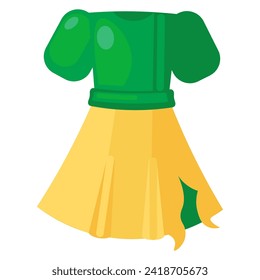Sorting old unwanted clothes. Old torn worn dress. Items out of use and fabric to disposal. Recycling of textile industrial products. Simple cartoon flat vector icon isolated on white background