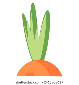 Sorting organic food waste. Cutting leaves of carrot top. Leftovers and scraps of food. Flat icon, element for infographics design. Simple cartoon flat vector isolated on white background