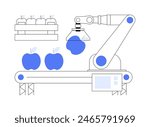 Sorting and packing robots isolated cartoon vector illustrations. Robotizing packing of fruit and vegetables, autonomous sorting machine on factory, modern agriculture technology vector cartoon.