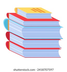 Sorting of paper and office waste. Stack of old school textbook books for recycling and disposal. Flat icon. Simple flat cartoon vector isolated on white background