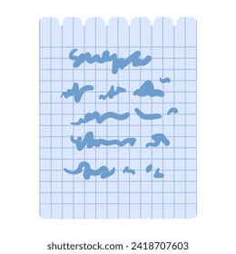 Clasificación de papel y desechos de oficina. Borrador de papel a cuadros del cuaderno para su reciclado y eliminación. Icono plano. Simple vector de dibujos animados plano aislado en fondo blanco