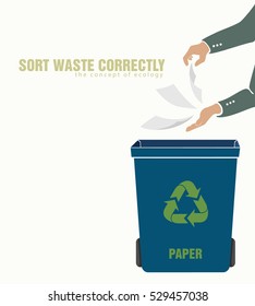 sorting paper, pollution of environment concept of waste