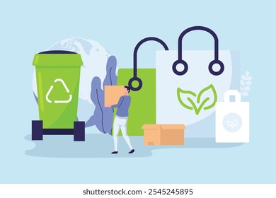 sorting plastic waste for recycling. Eco friendly shopping. Zero waste. flat style illustration vector design