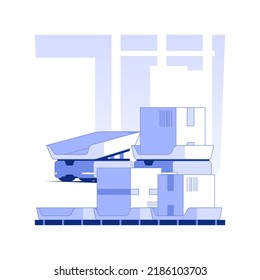 Sorting robots isolated concept vector illustration. Mobile robots sorting goods at the factory, wholesale and warehousing business, foreign trade, unit load, products assembly vector concept.
