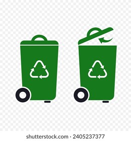 Sortieren, Trennen und Recycling von Abfällen in Abfalldosen. Vektorgrafik.