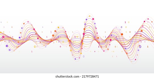 Sorting transformation of information. Colorful wavy lines. Abstract data visualization on a gray-white background. 