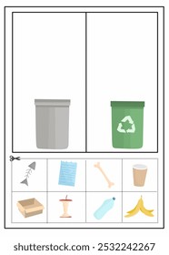 Sorting trash recycle or garbage, recycling trash printable, recycle or compost worksheet for kids, earth day activity, environment worksheet 