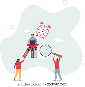 sorting unorganized stacks and heap.business and time management concept.flat characters.