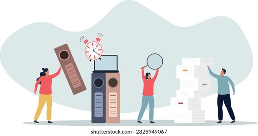 sorting unorganized stacks and heap.business and time management concept.life situation and activities.flat design.