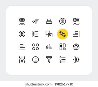 Sorting vector line icons. Simple outline symbols. Sort and filter data concepts. Vector sorting icons set