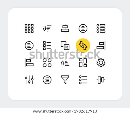 Sorting vector line icons. Simple outline symbols. Sort and filter data concepts. Vector sorting icons set